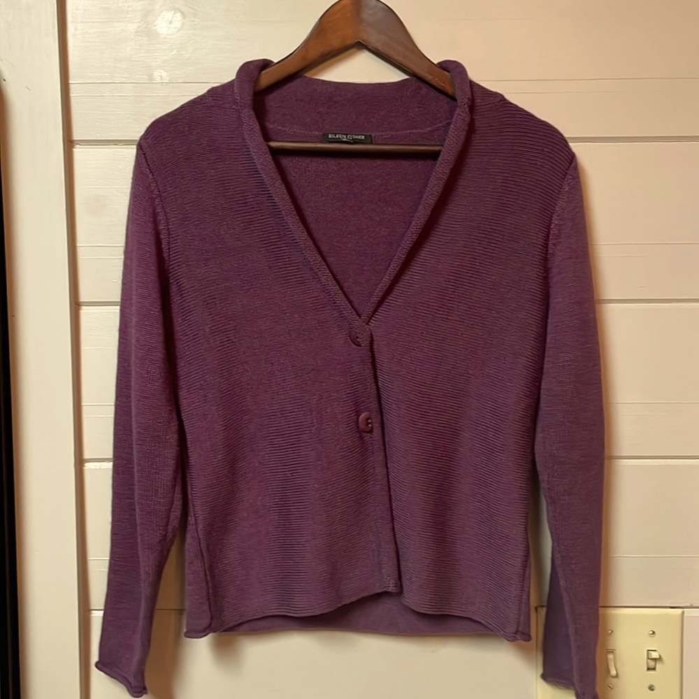 Eileen Fisher Merino Wool Rolled Hem Two Button Cardigan Size PP.
